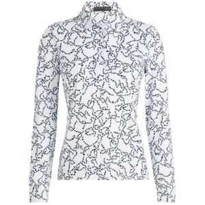 GFORE Star Dust Tech Jersey Long Sleeve Golf Polo Logo Womens White Black Sz M